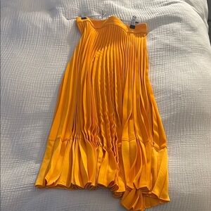 Zara Gold Midi Bubble Skirt Asymmetrical Pleated